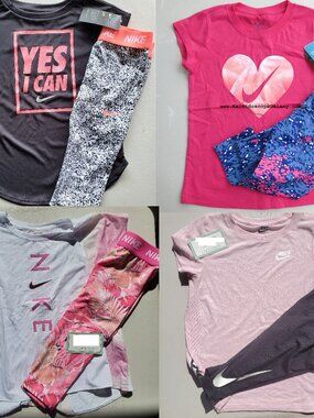 8pc Nike Girls Size 6 Dri-fit Capri Leggings & T-Shirts - Pink Black NEW